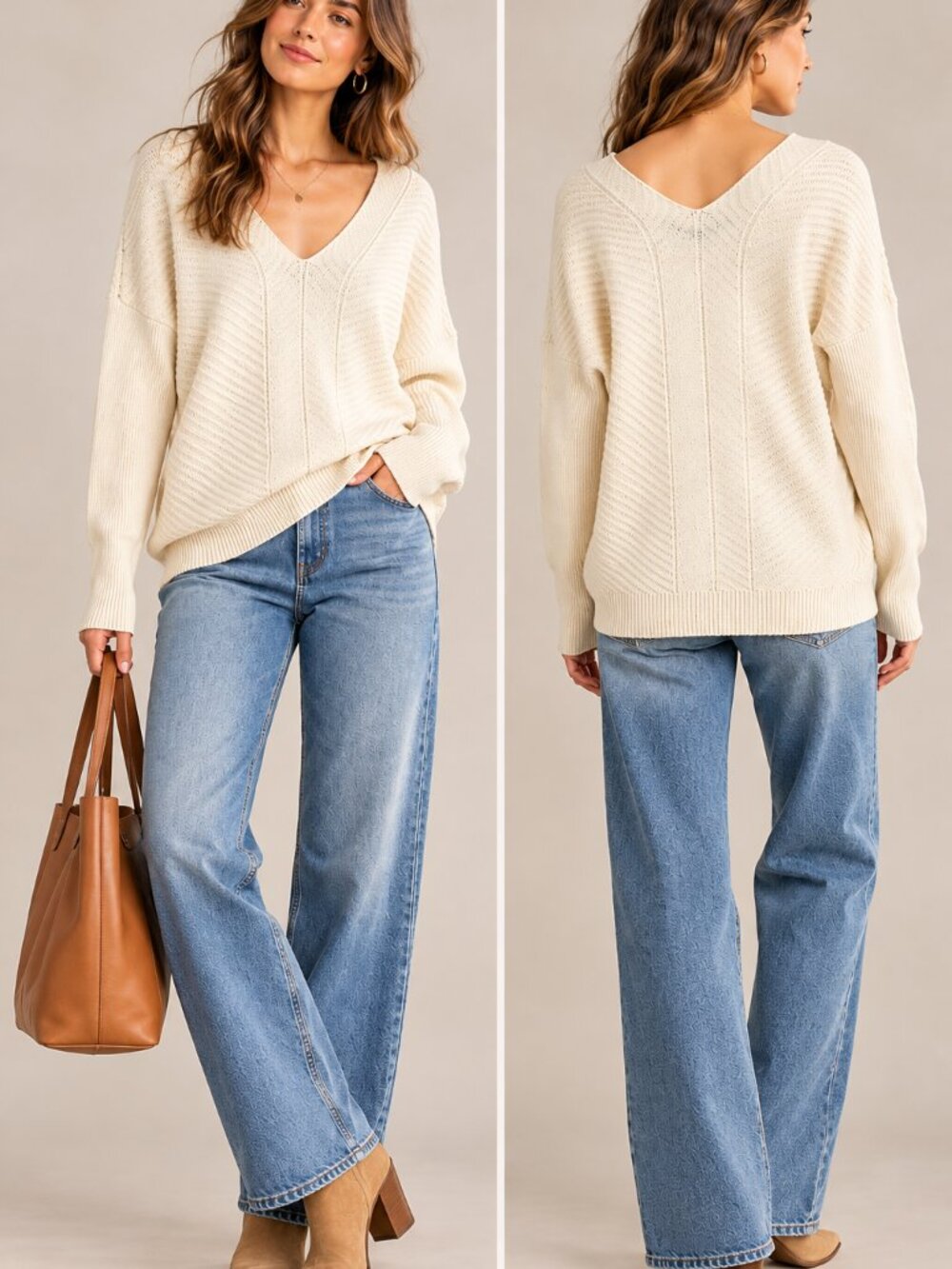 Vince Ivory Wool Cashmere Oversized V-Neck Sweater Size XS